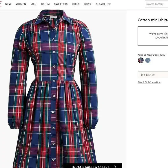 New women's 10 12 14 J Crew Factory cotton mini shirtdress Christmas plaid dress - Picture 2 of 11